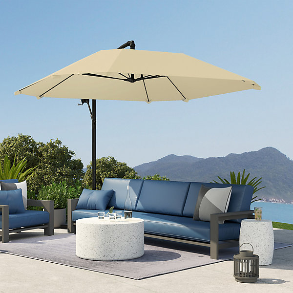 Parasol déporté inclinable beige en métal avec manivelle
