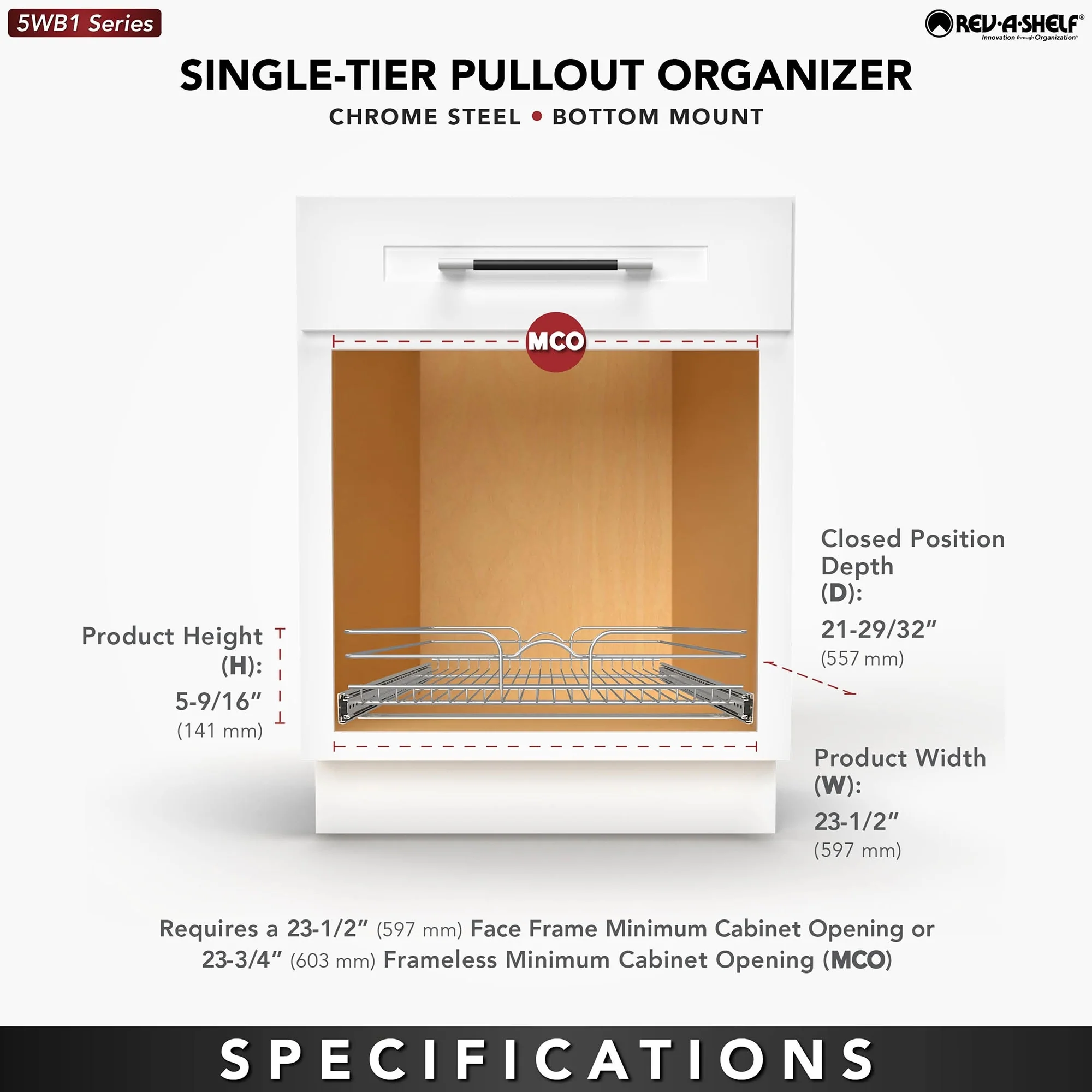 Rev-A-Shelf 5WB1 Series 24 Inch Pull Out Shelf Organizer