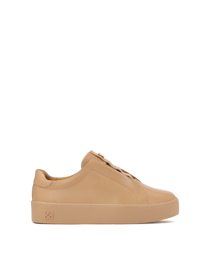 Beige sneakers on a thick sole
