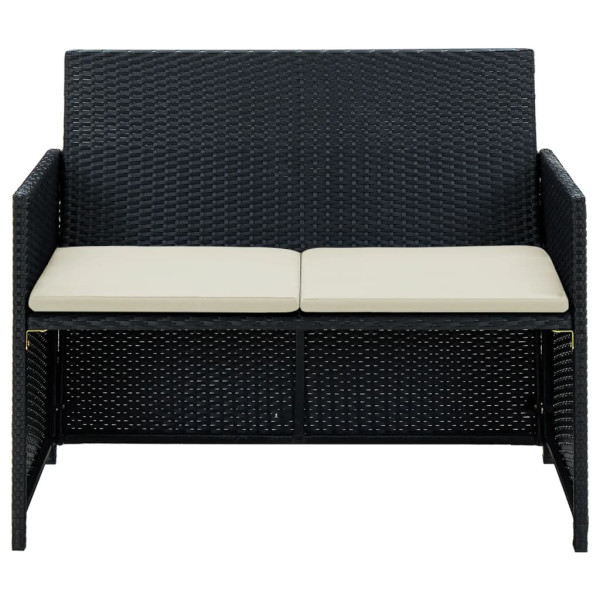 Sofa Ogrodowa Czarna z Poduszkami Fotel Siedzisko Na Taras Balkon