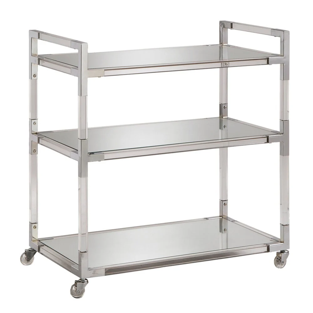 Cyrus Clear Chrome Corner Mirrored Shelf Kitchen Cart by iNSPIRE Q Bold