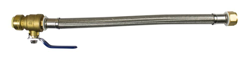 Waterline Push N’ Connect Water Heater Connector with Ball Valve, 18 x 3/4 FIP x 3/4-in