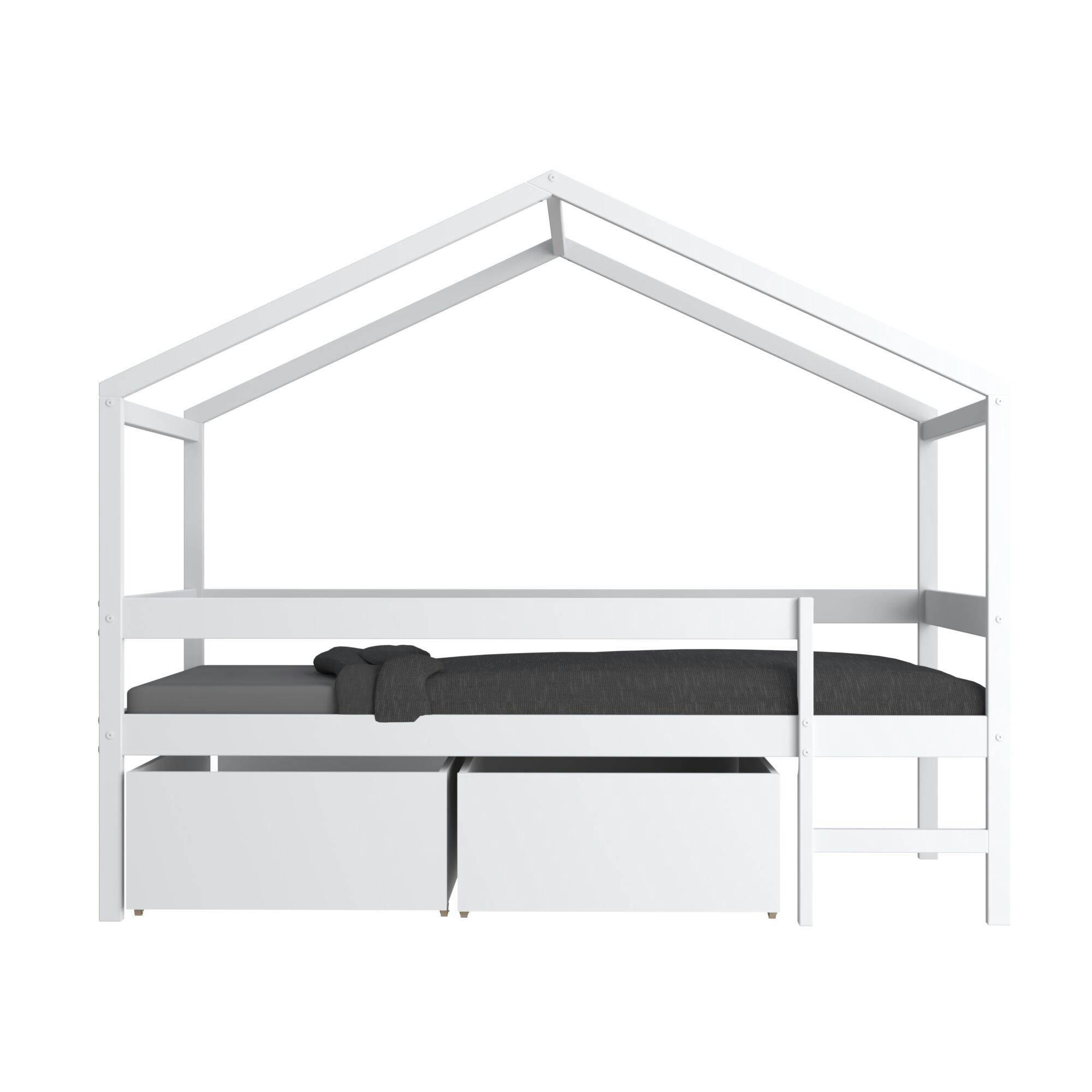 WAEL - Lit cabane + tiroirs en bois et MDF blanc 90 x 190 cm