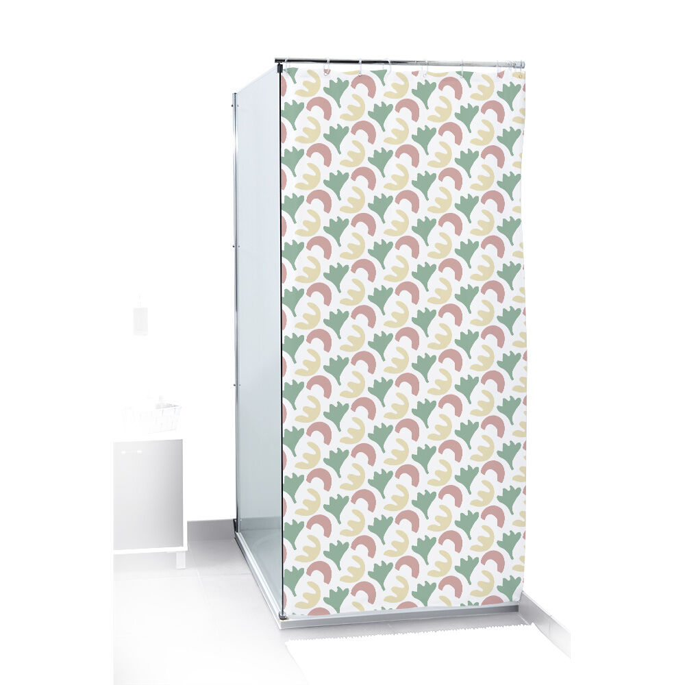 Rideau de douche motif feuillage abstrait blanc vert rouge 180x200cm