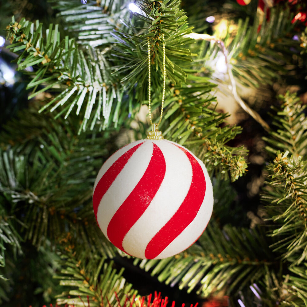 Boule de No&euml;l à suspendre rouge et blanc Ø8cm - 2 modèles