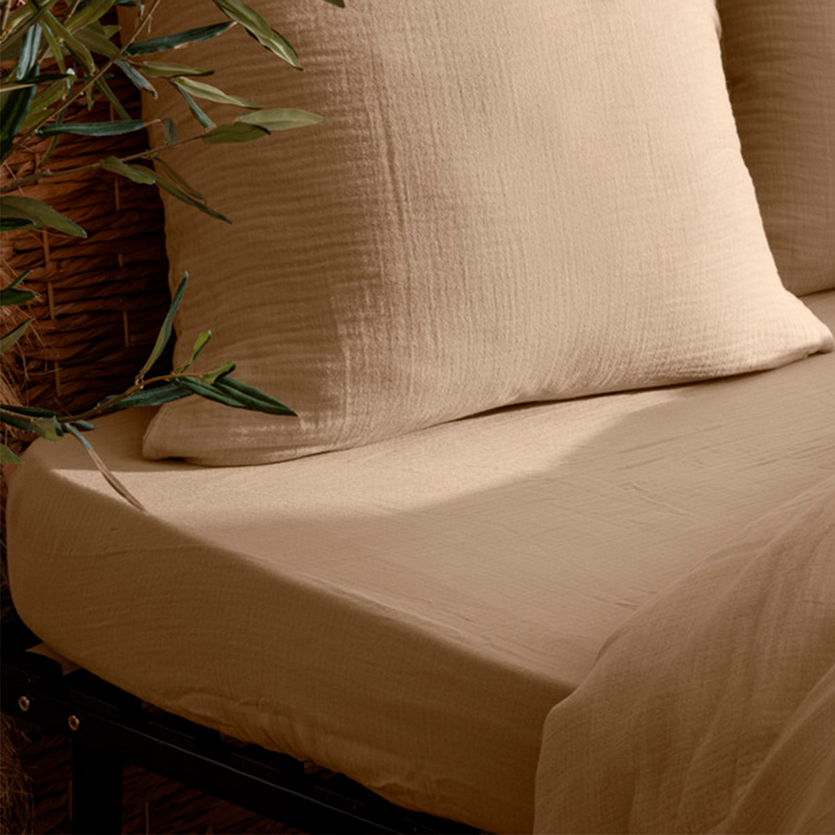 Fitted sheet "Flora" Cotton gauze, Linen, 140x190 cm