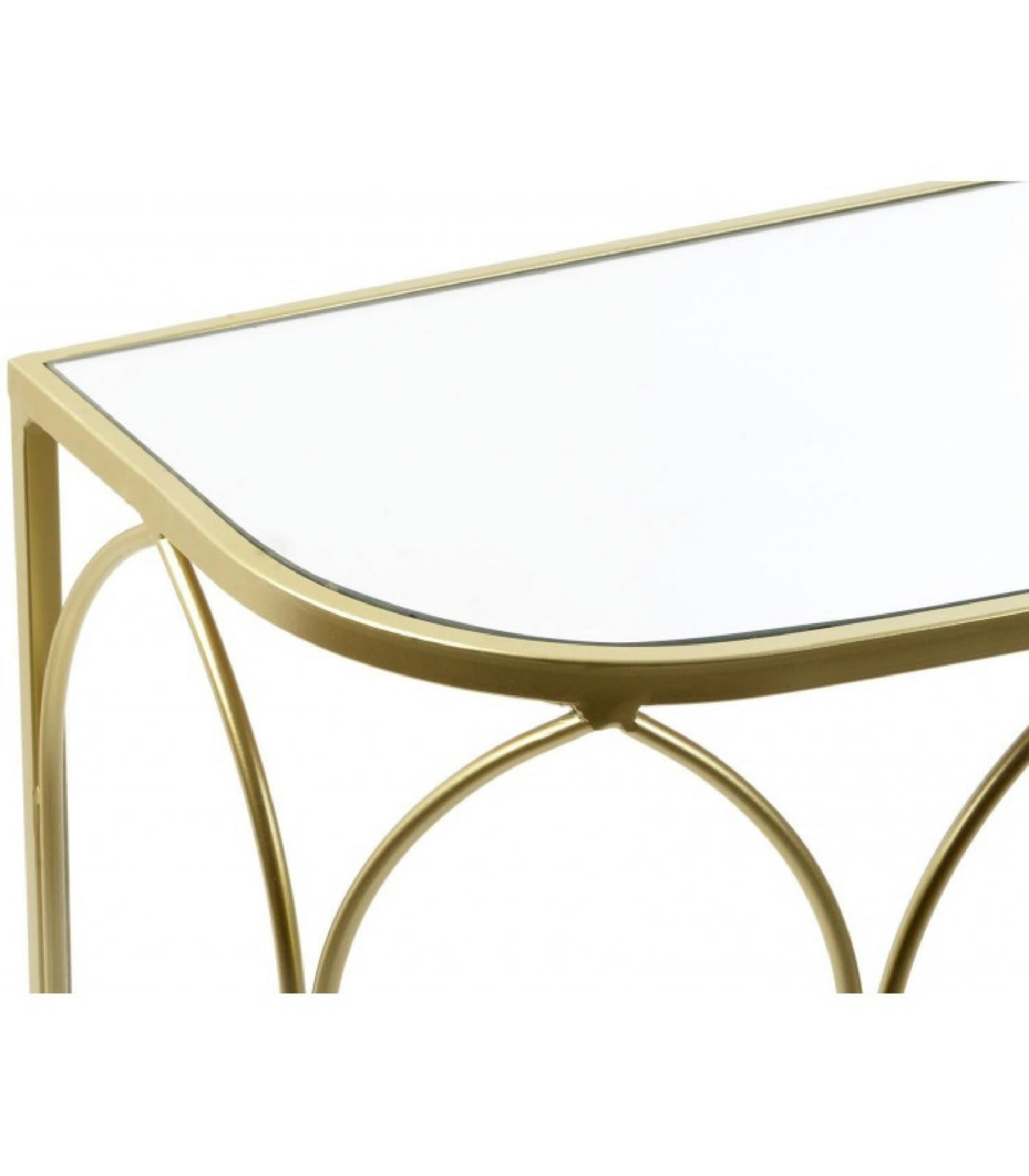 OR - Console en métal doré et plateau miroir L106cm