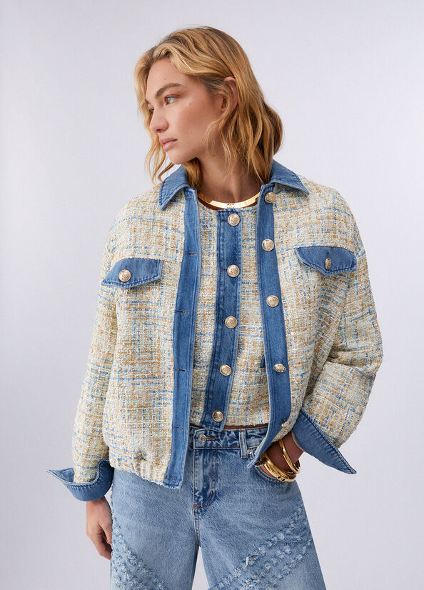 Giacca in denim con dettagli in boucl&eacute;