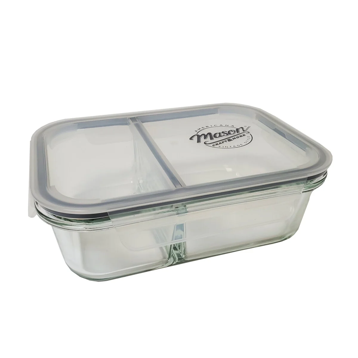 Mason Craft & More 33oz Rectangular 2.5 Section Glass Food Storage with Gray Gasket - Set of 6
