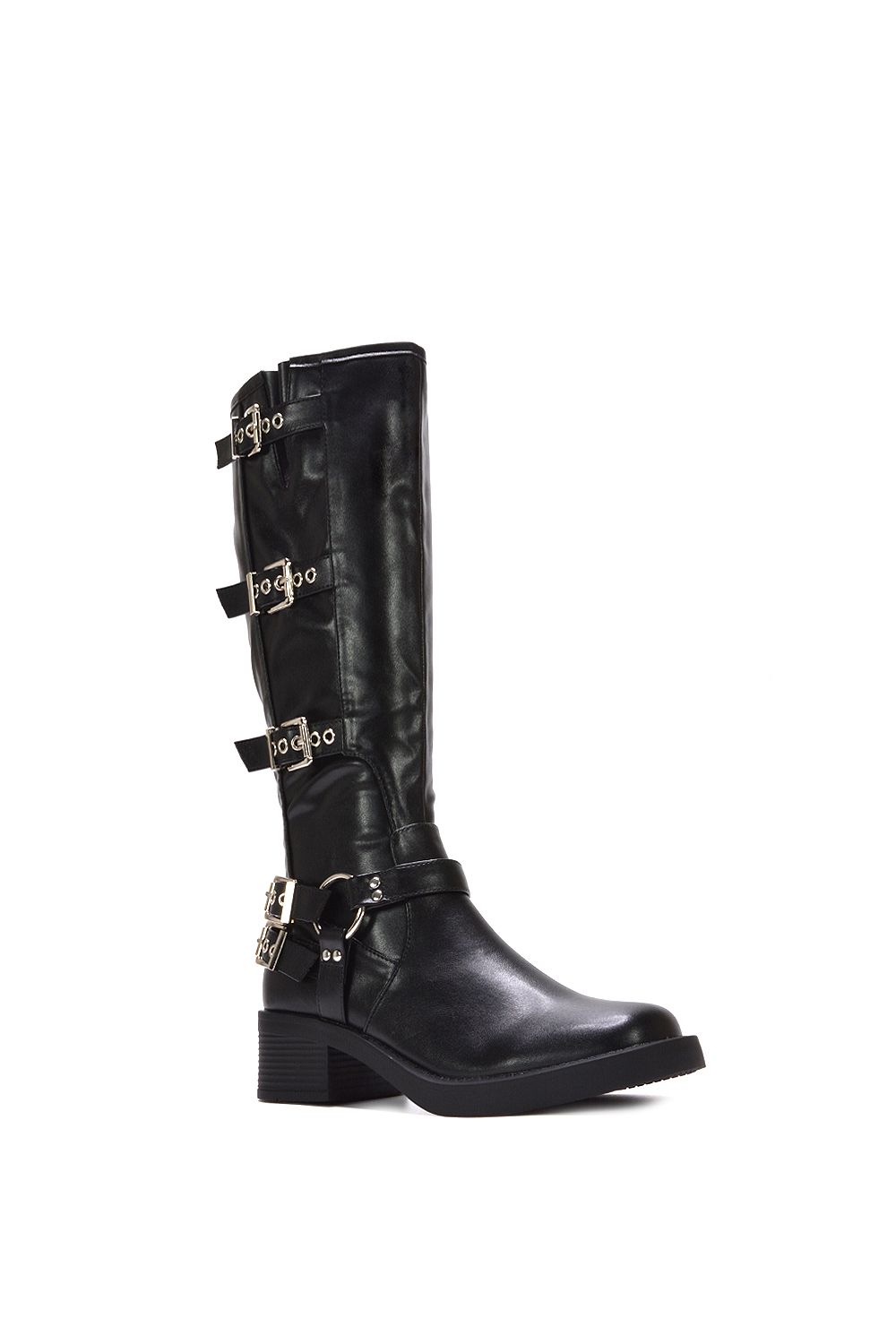 XY London Cobra' Harness Square toe Knee High Biker Boots