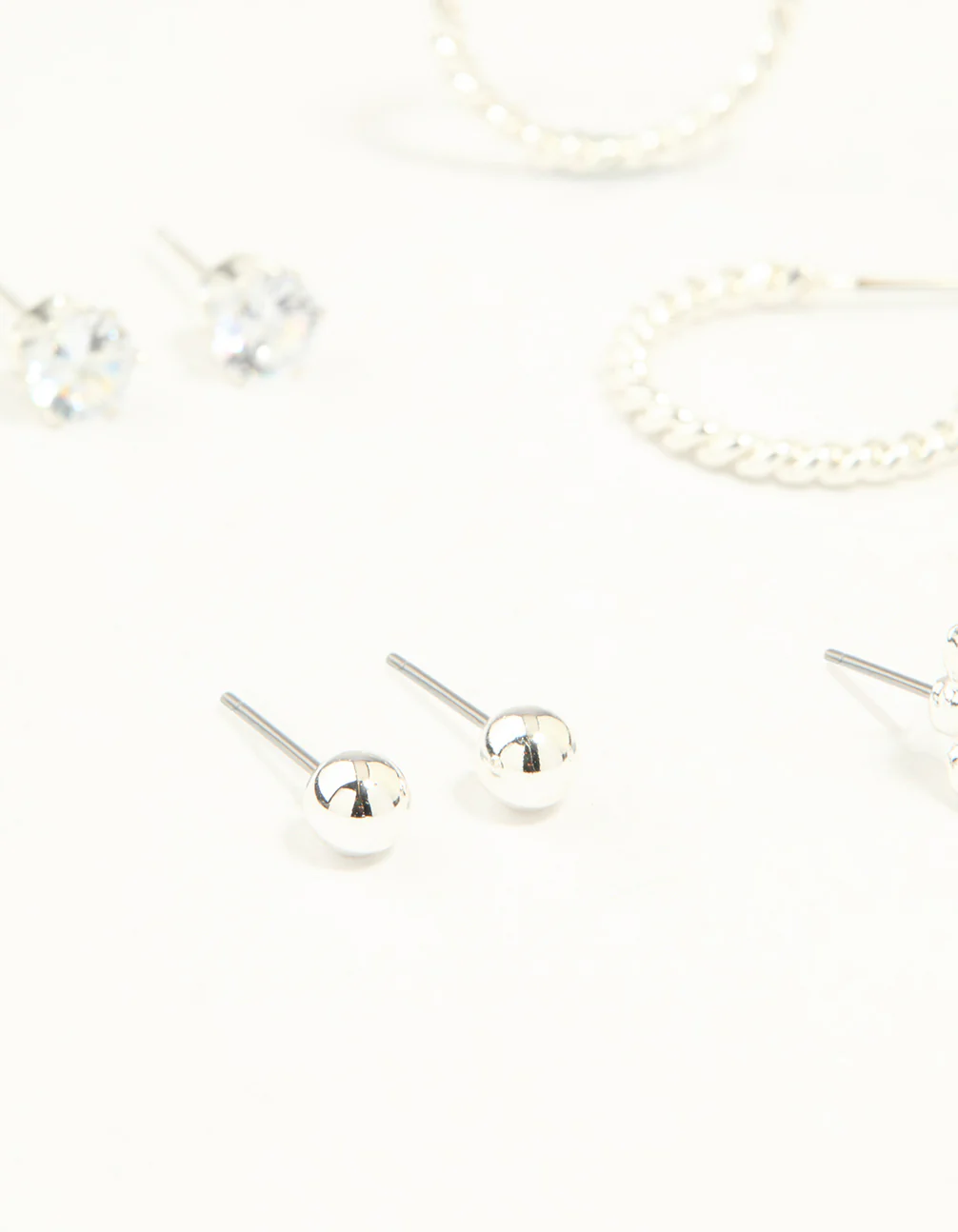 Silver Diamante Mixed Stud & Hoop Earrings 7-Pack