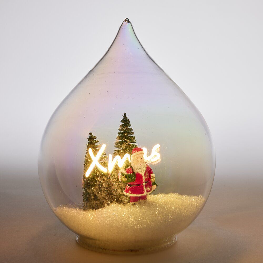 Décoration de No&euml;l LED à poser goutte scène Père No&euml;l Ø14xH19,5cm