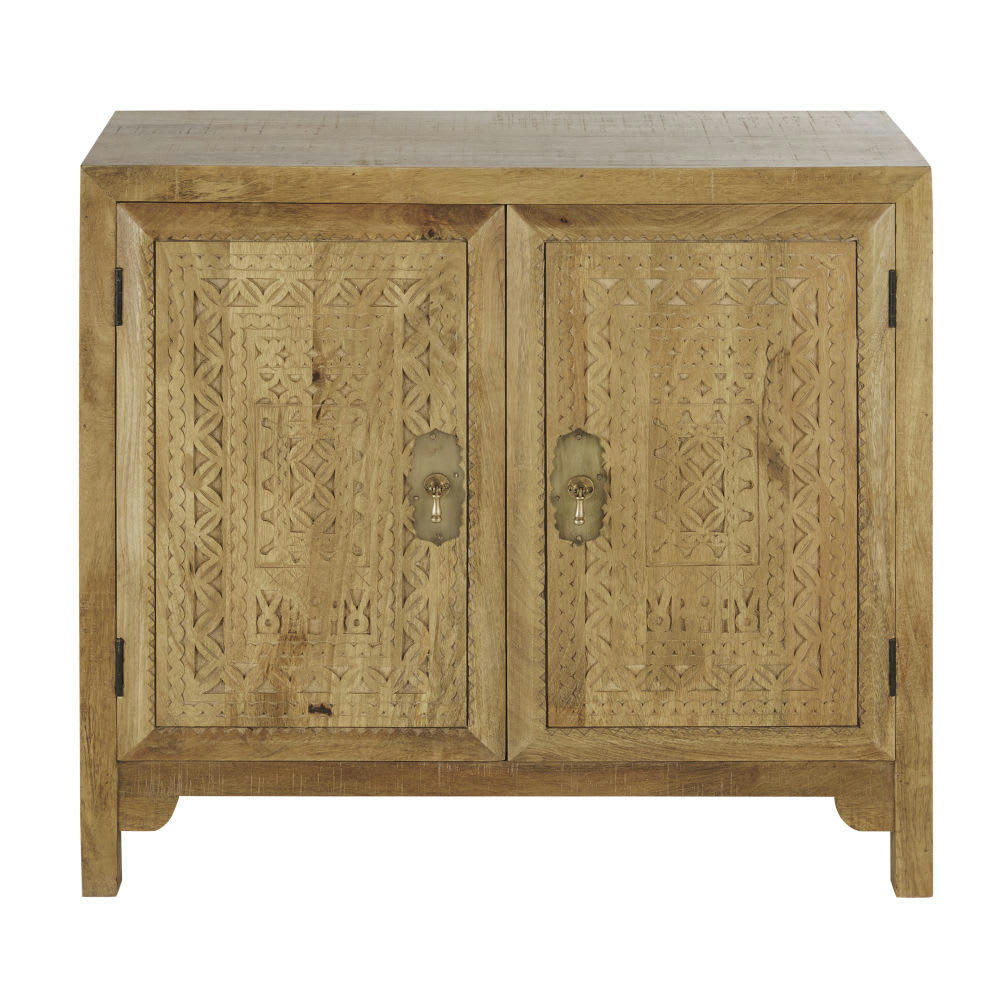 Benares - Buffet 2 portes en manguier massif à motifs gravés