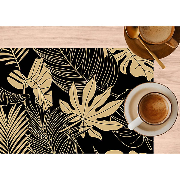 Lot de 2 sets de table motif feuillage avec encre métallique LYRA