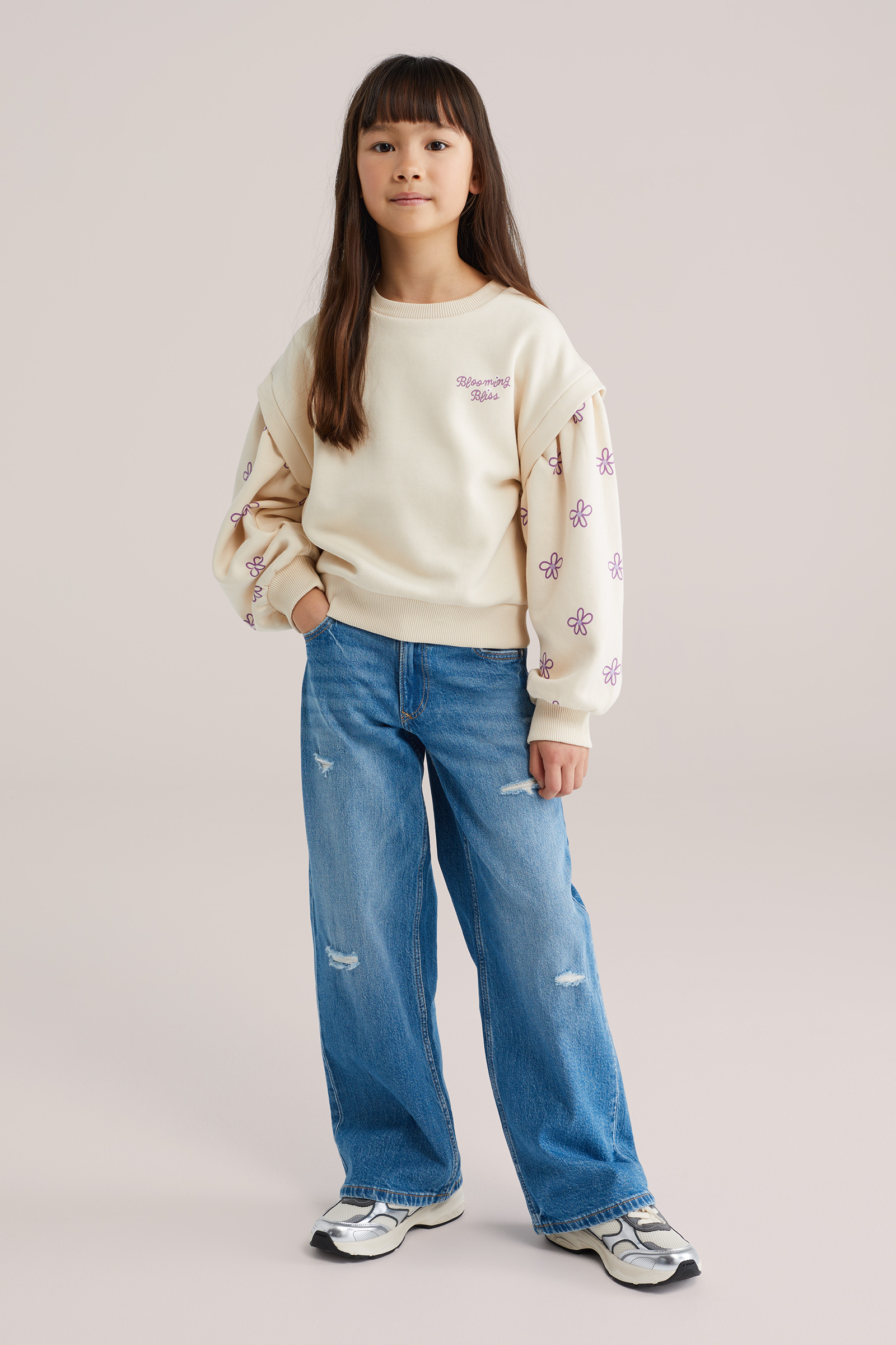 Meisjes oversized sweater met print