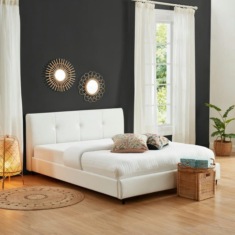 SEGURA - Lit   simili blanc  140x190 sommier inclus
