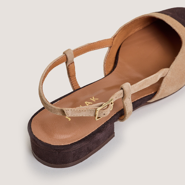 Ballerines slingbacksen velours marron foncé et velours camel | DHAPOU