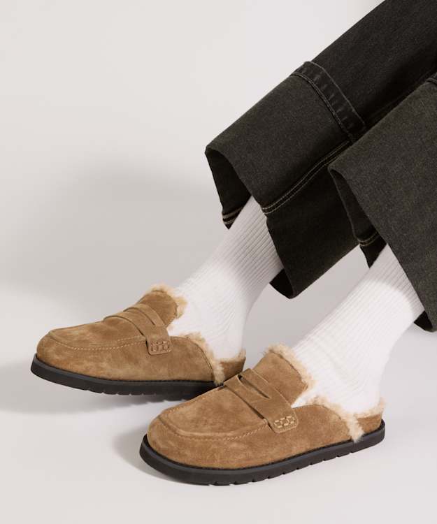 Goldy Honey - Faux Shearling Lined Backless Mule Suede Loafers