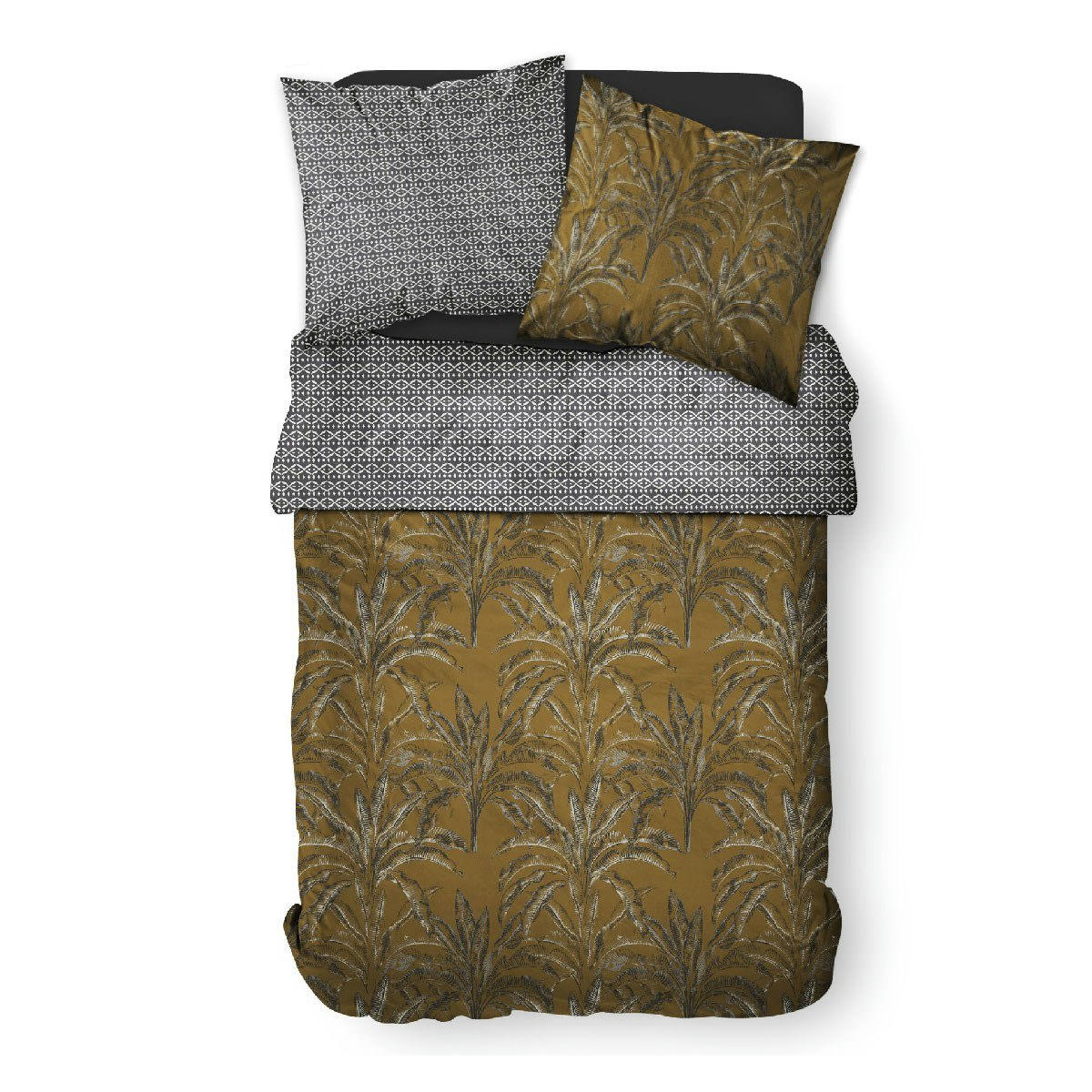SUNSHINE - Parure de lit 2 personnes imprimé jungle en Coton Marron 220x240 cm