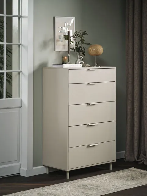 Kommode SKAVE 5 skuffer beige