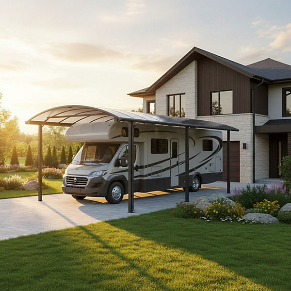 Carport aluminium 3,59x7,62m pour camping-car toit polycarbonate 6mm X-Metal - Anthracite