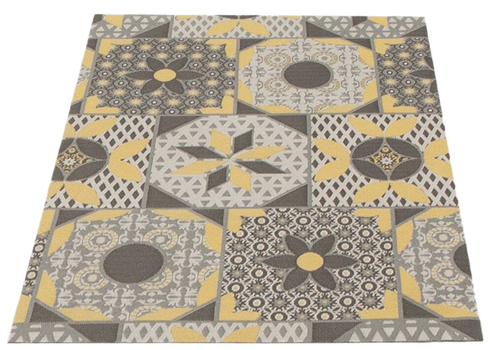 ECARPET Combo Pack Bellisima Indoor Geometric Area Rug/Runner, Yellow/Grey, Assorted Sizes, 2-pc