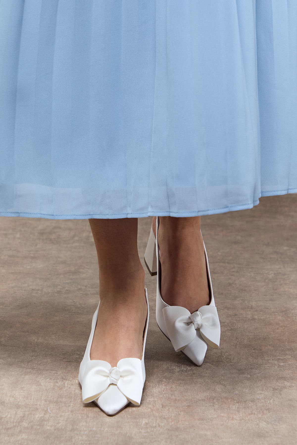 Oasis Seala Satin Bow Slingback Medium Block Heel Court Shoes