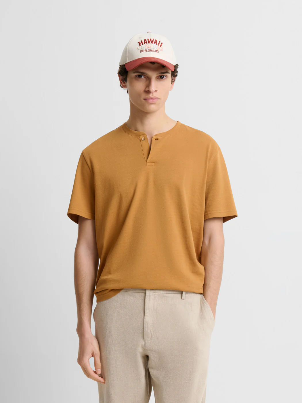 T-shirt col tunisien en coton