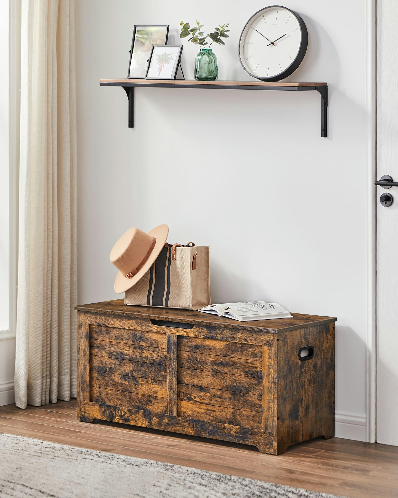 - Coffre de rangement style industriel effet bois marron rustique