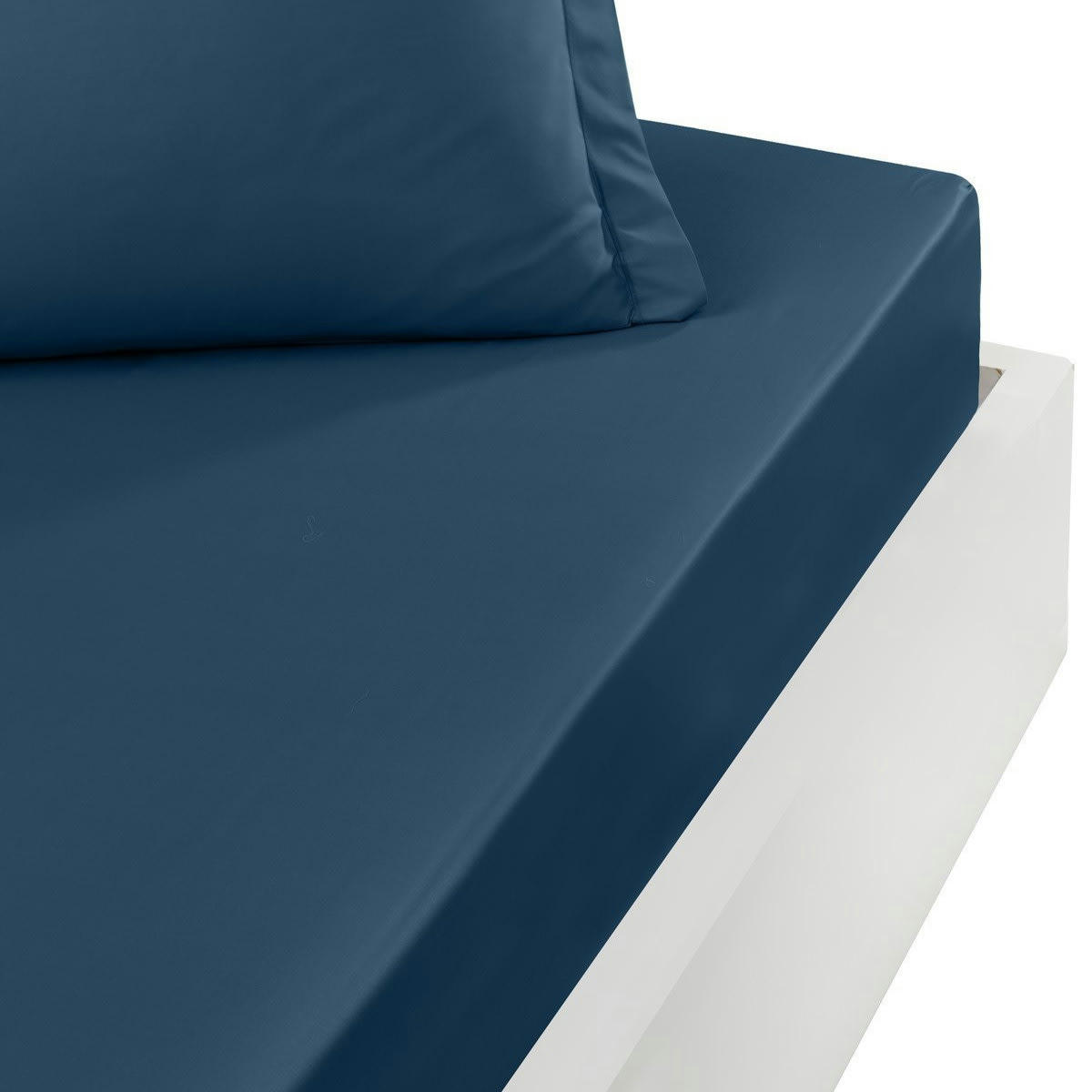 SOFT PERCALE - Drap housse en percale bonnet 40cm Indigo 180x200 cm