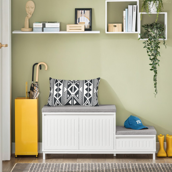 SoBuy Ławka na buty z 2 drzwiczkami Biały 100x35x42cm Nowoczesny FSR172-W
