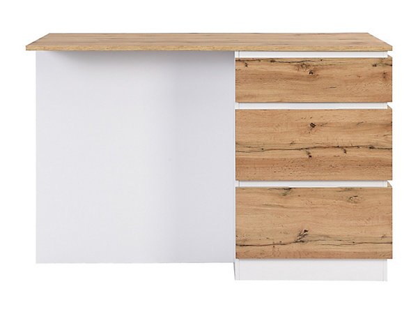 Ilot central de cuisine avec 6 tiroirs et 4 niches en MDF - Naturel clair et Blanc - POMARELA