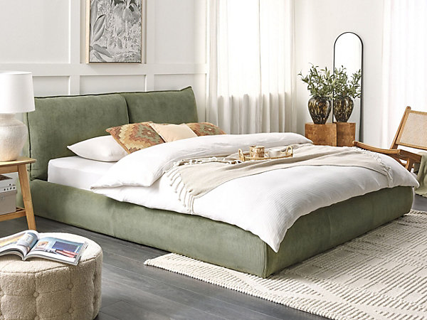 Lit avec sommier Velours côtelé VINAY 180 x 200 cm Vert olive