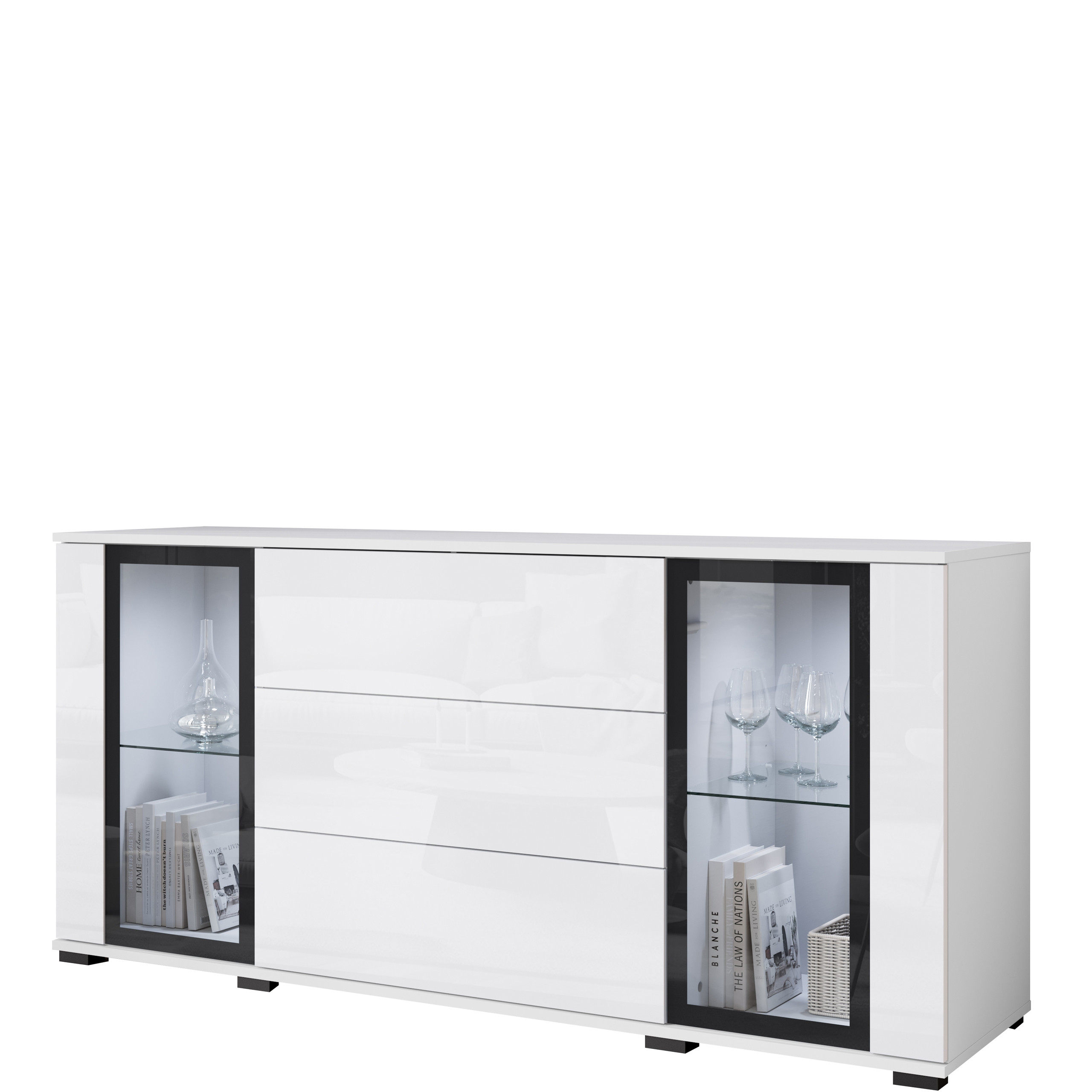 Komoda 150 cm z szufladami CAVIO biały połysk