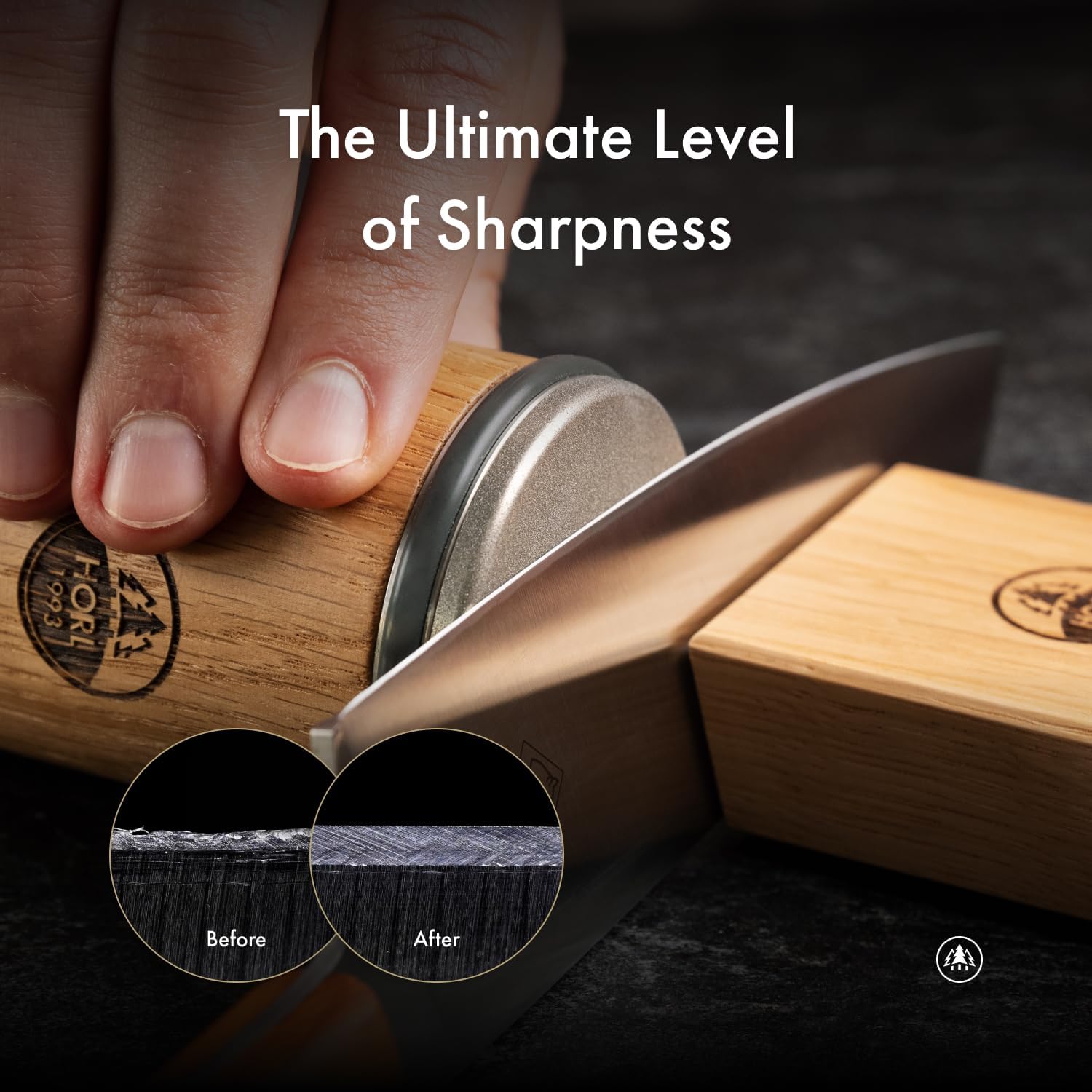 HORL 2 Oak Kitchen Knife Sharpener for Razor Sharp Edges Made in Germany - Rolling Sharpener for knives - Rolling Knife Sharpening Kit with Magnetic Holder with 15 & 20 Degrees