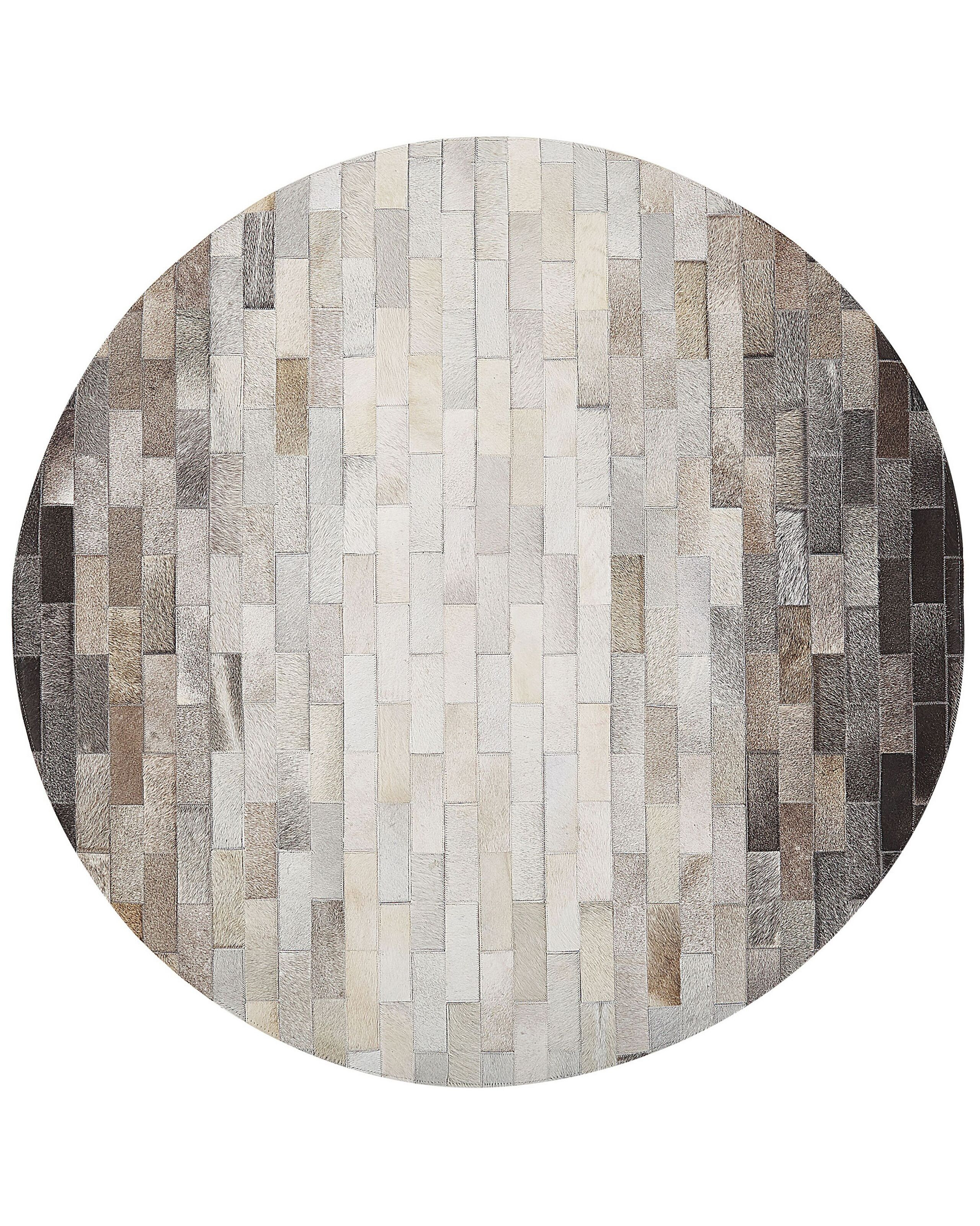 Dywan okrągły patchwork 140 cm skóra brązowo-szary