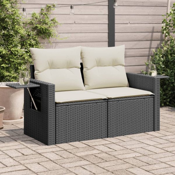 Sofa Ogrodowa Czarna z Poduszkami Fotel Siedzisko Na Taras Balkon