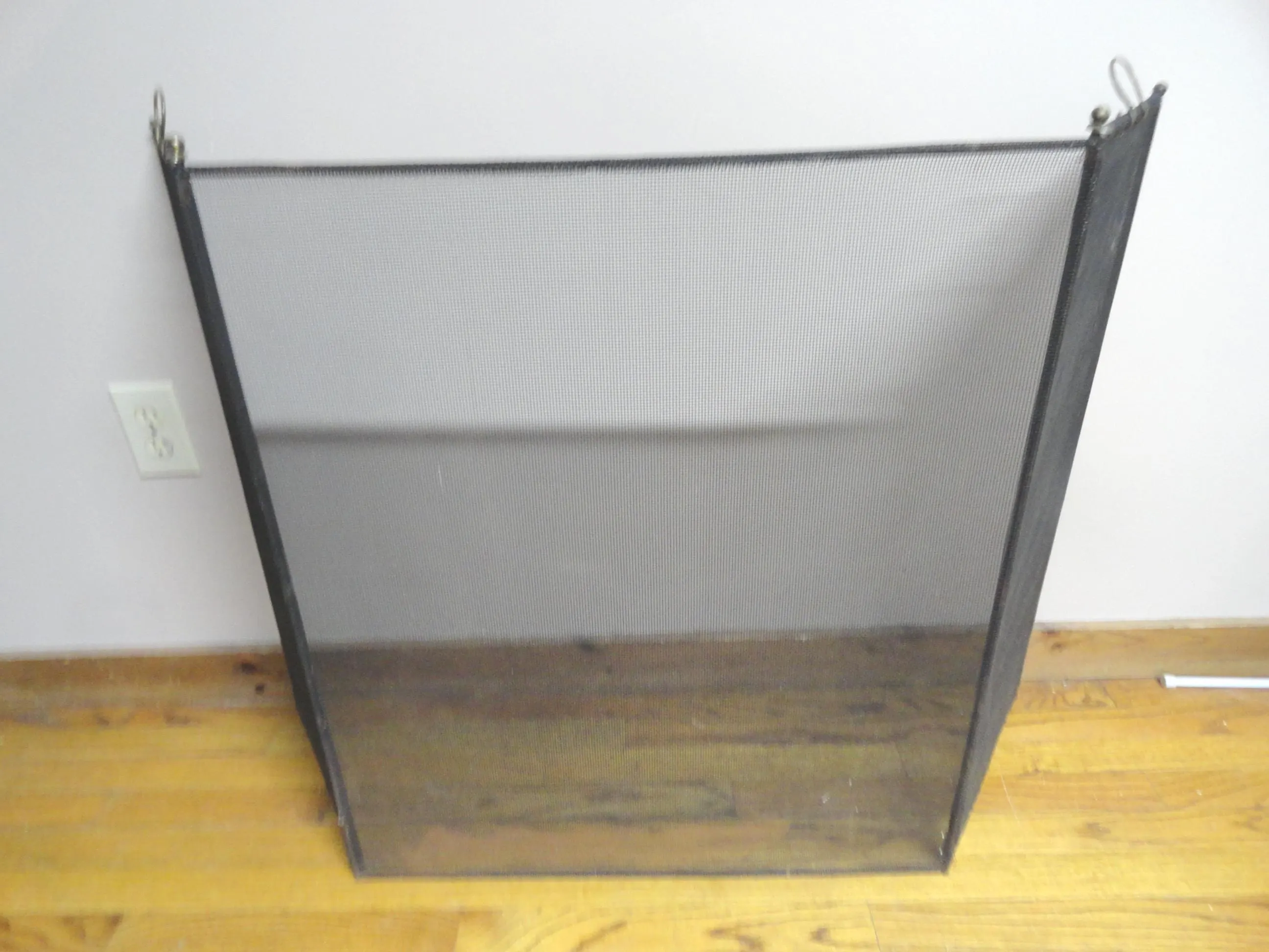 Vintage Metal Wire Fireplace Screen with Brass Handles, Folding, Self Standing, 3 Sections