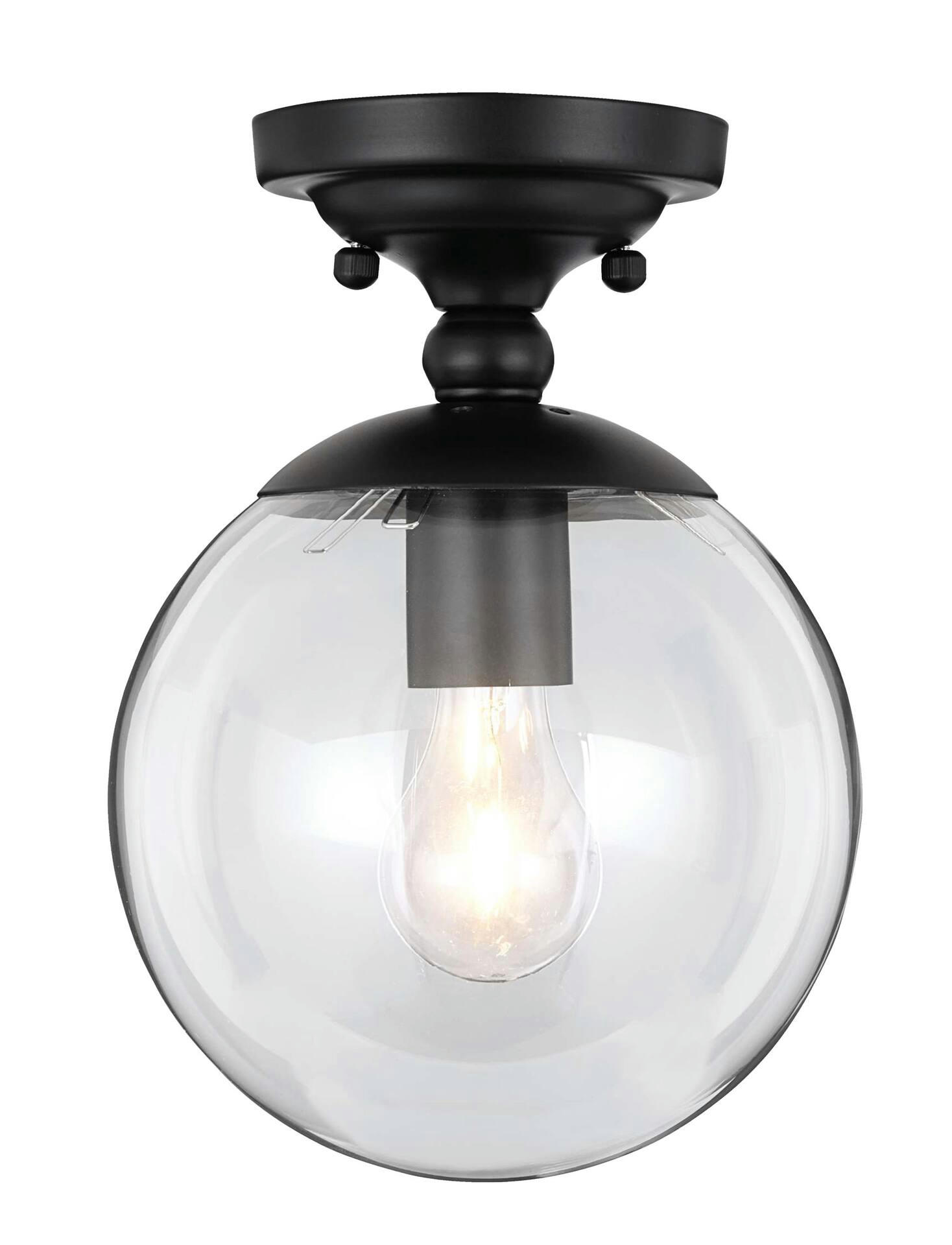CANVAS Orla Clear Glass Shade Round Flush Mount Ceiling Light Fixture, Matte Black, 7-7/8-in