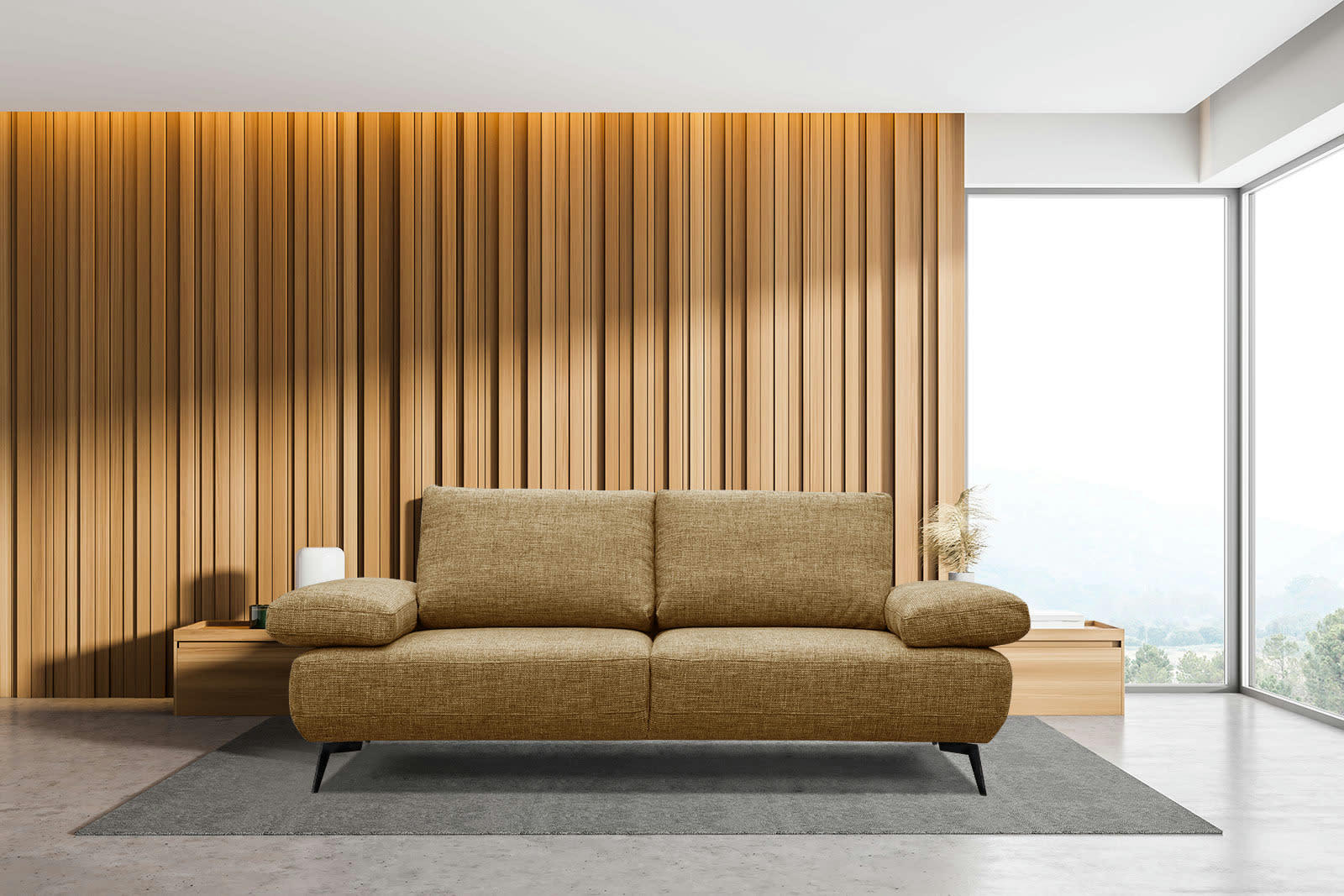 MELLO - Canapé droit 3 places tissu ambre