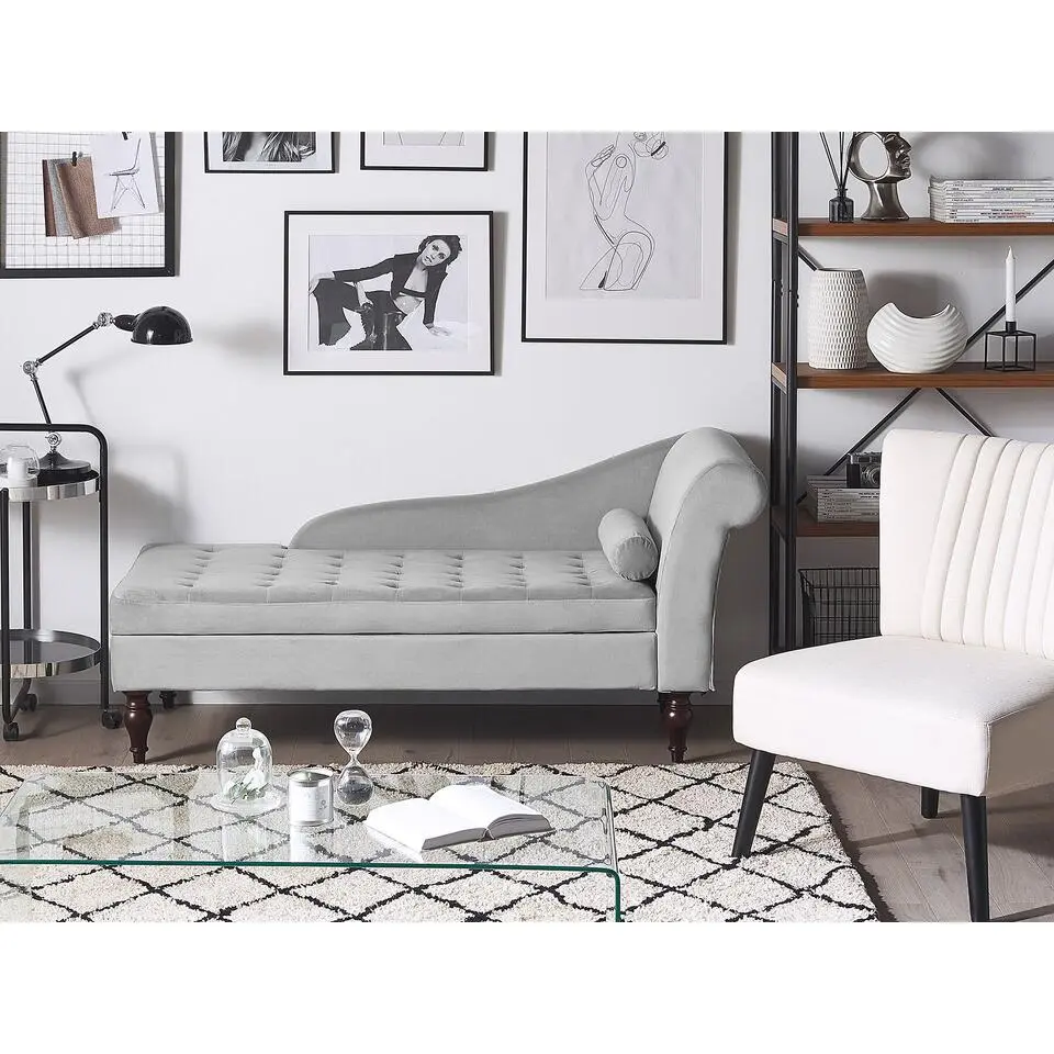 PESSAC - Chaise longue - Grijs - Rechterzijde - Fluweel