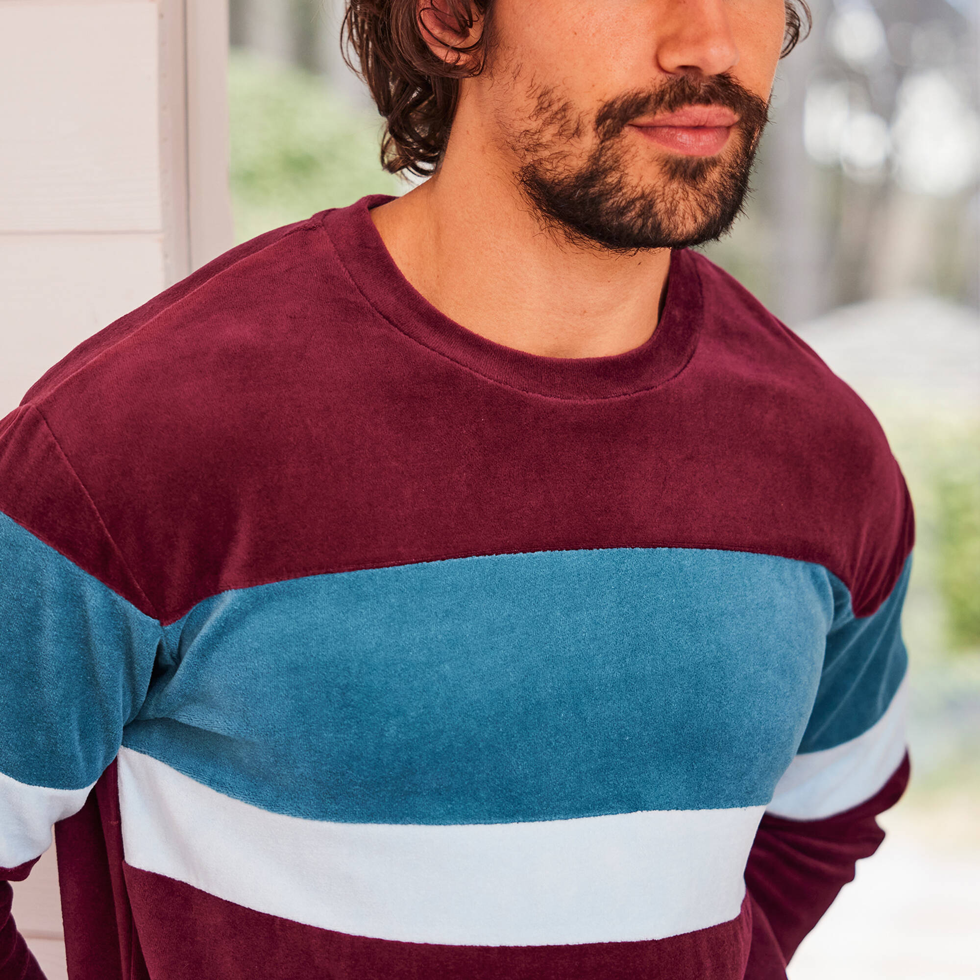 Pyjama tricolore velours manches longues