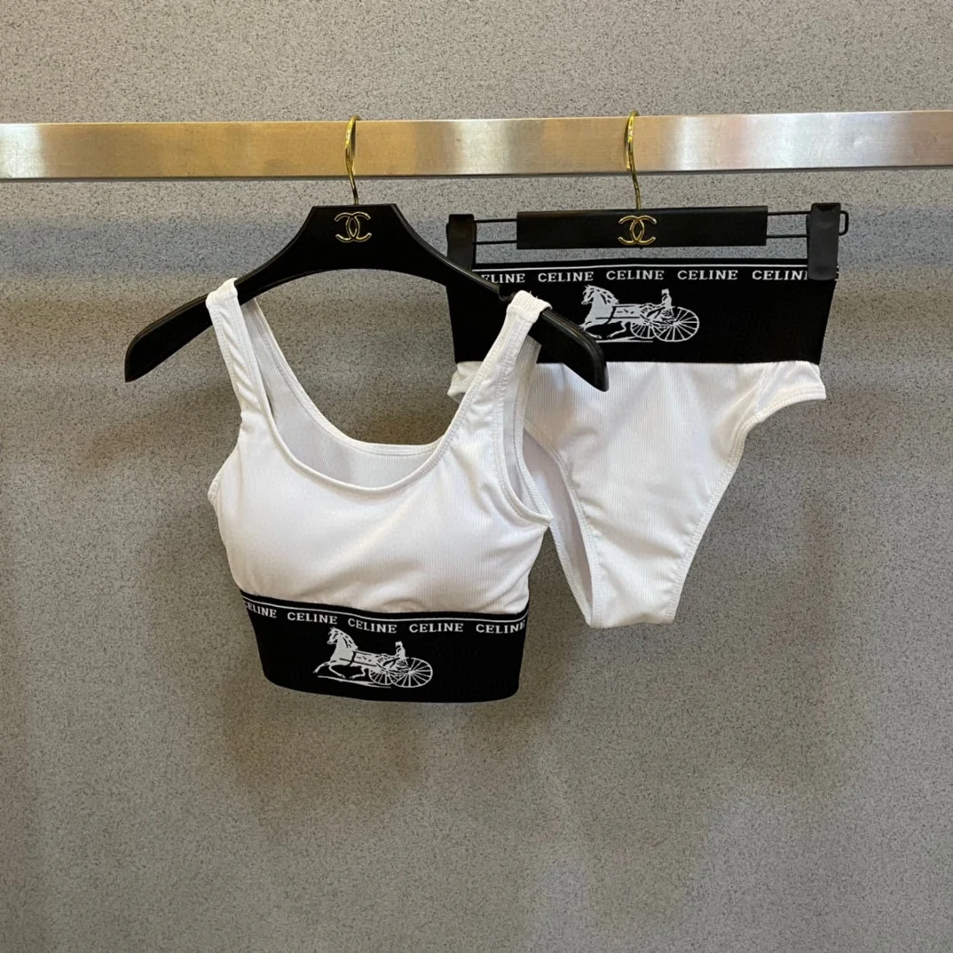 Celine Two-piece Swimsuit With Logo Swimwear