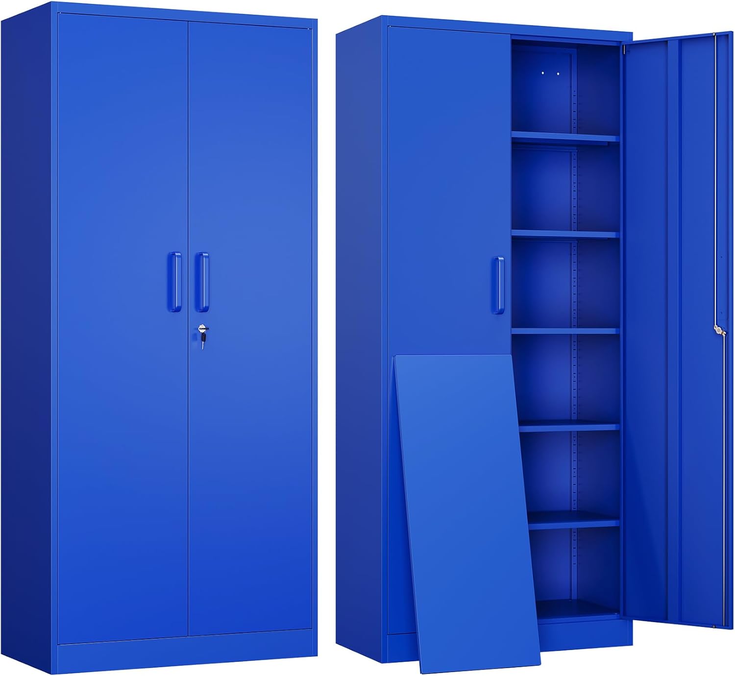 Yizosh Metal Garage Storage Cabinet with 2 Doors and 5 Adjustable Shelves - 71 Steel Lockable File Cabinet,Locking Tool Cabinets for Office,Home,Garage,Gym,School (Blue)