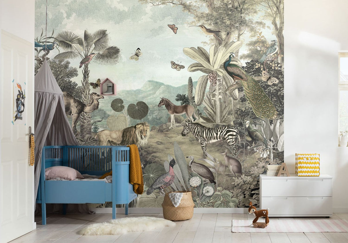 Komar fotobehang jungle dieren groen grijs - 300 x 280 cm - 612798