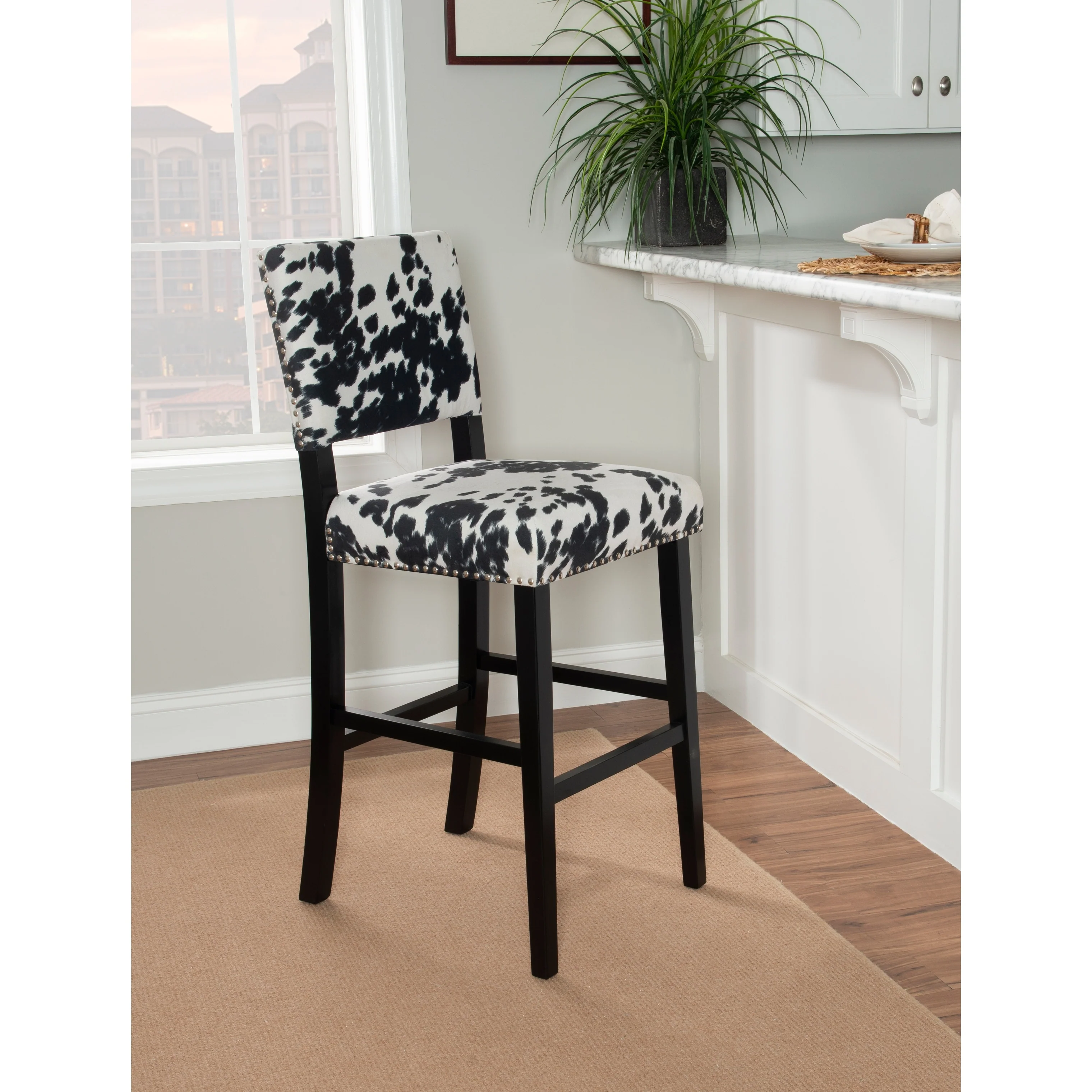 Lemont Black Cow-print Bar Stool