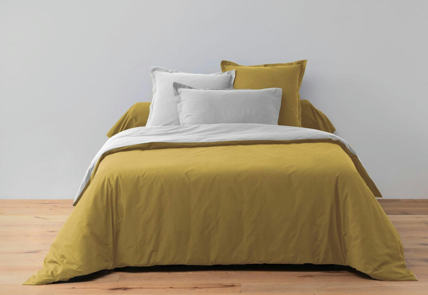 BICOLORE - Parure housse de couette coton jaune 200x200 cm