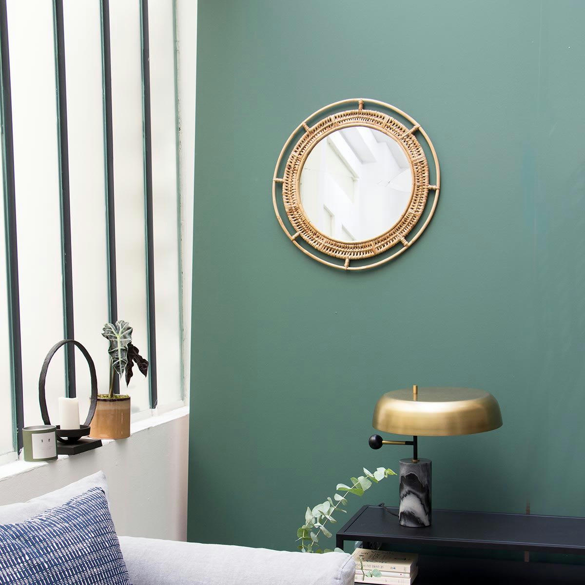 MOKA - Miroir rond vintage en rotin beige D40