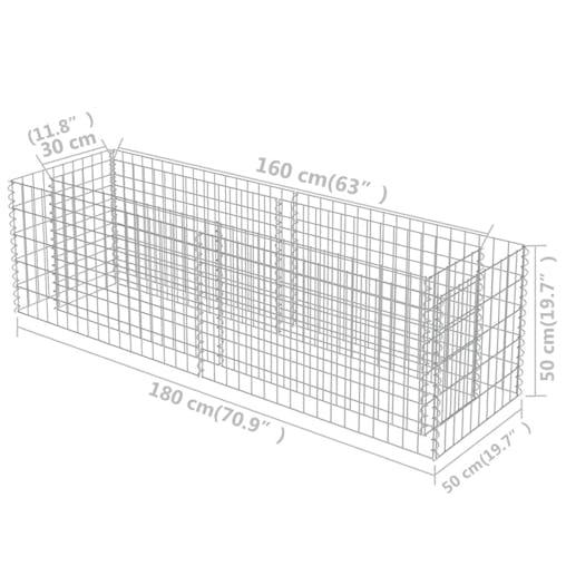 NNEVL Gabion Raised Bed Galvanised Steel 180x50x50 cm