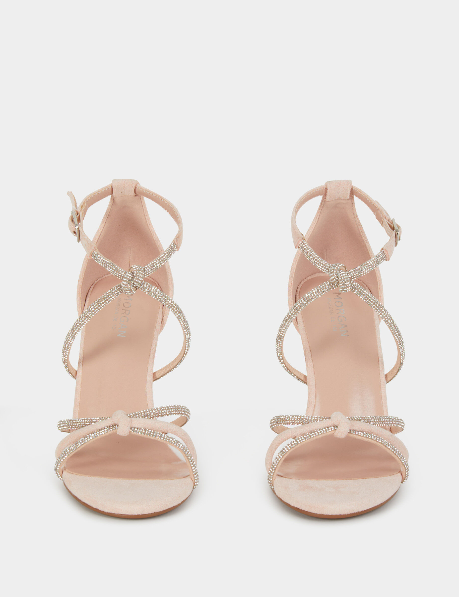 Sandals With Heels And Rhinestones Light Pink Women